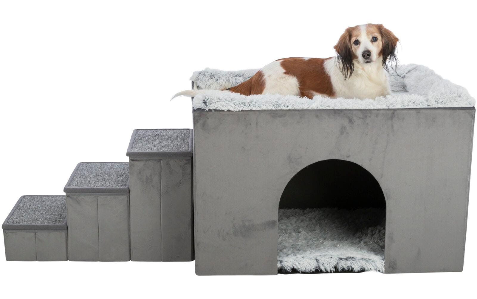 Höhle Harvey mit Treppe, 154 × 60 × 60 cm, Grau<br>Haustiertreppe mit Höhle
