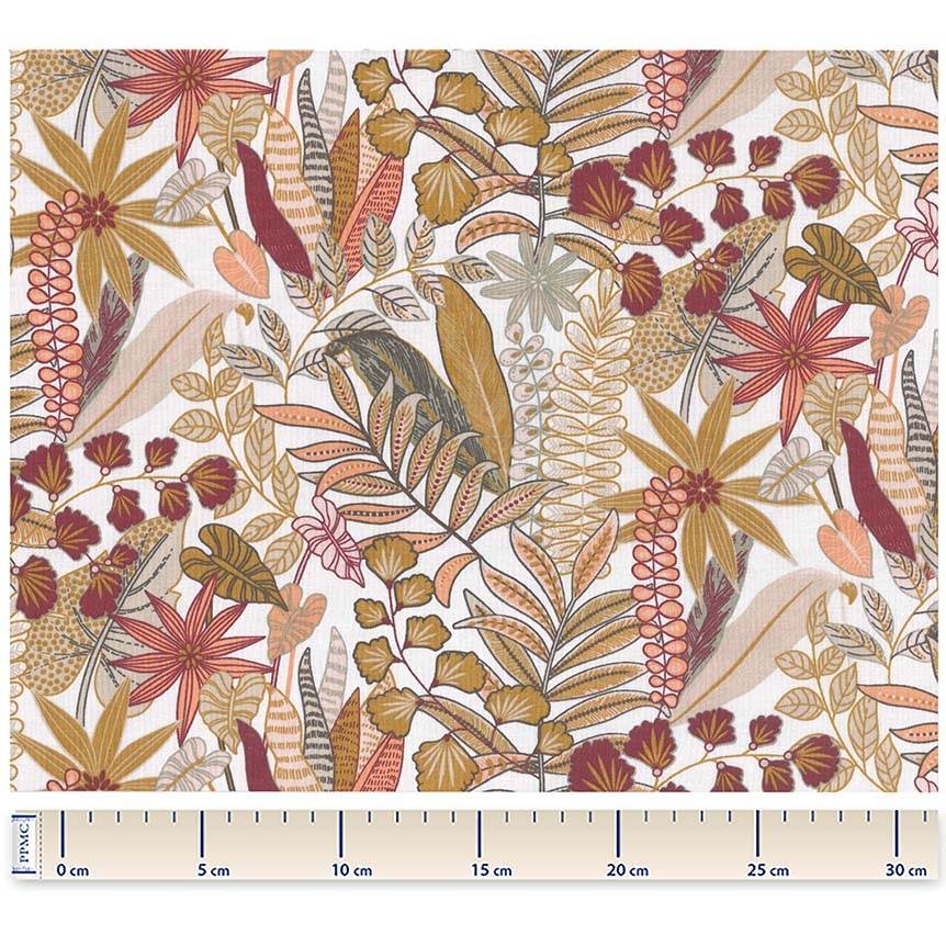 Tissu Coton Au Mètre Ex2403 Jardin Tropical Fond Blanc