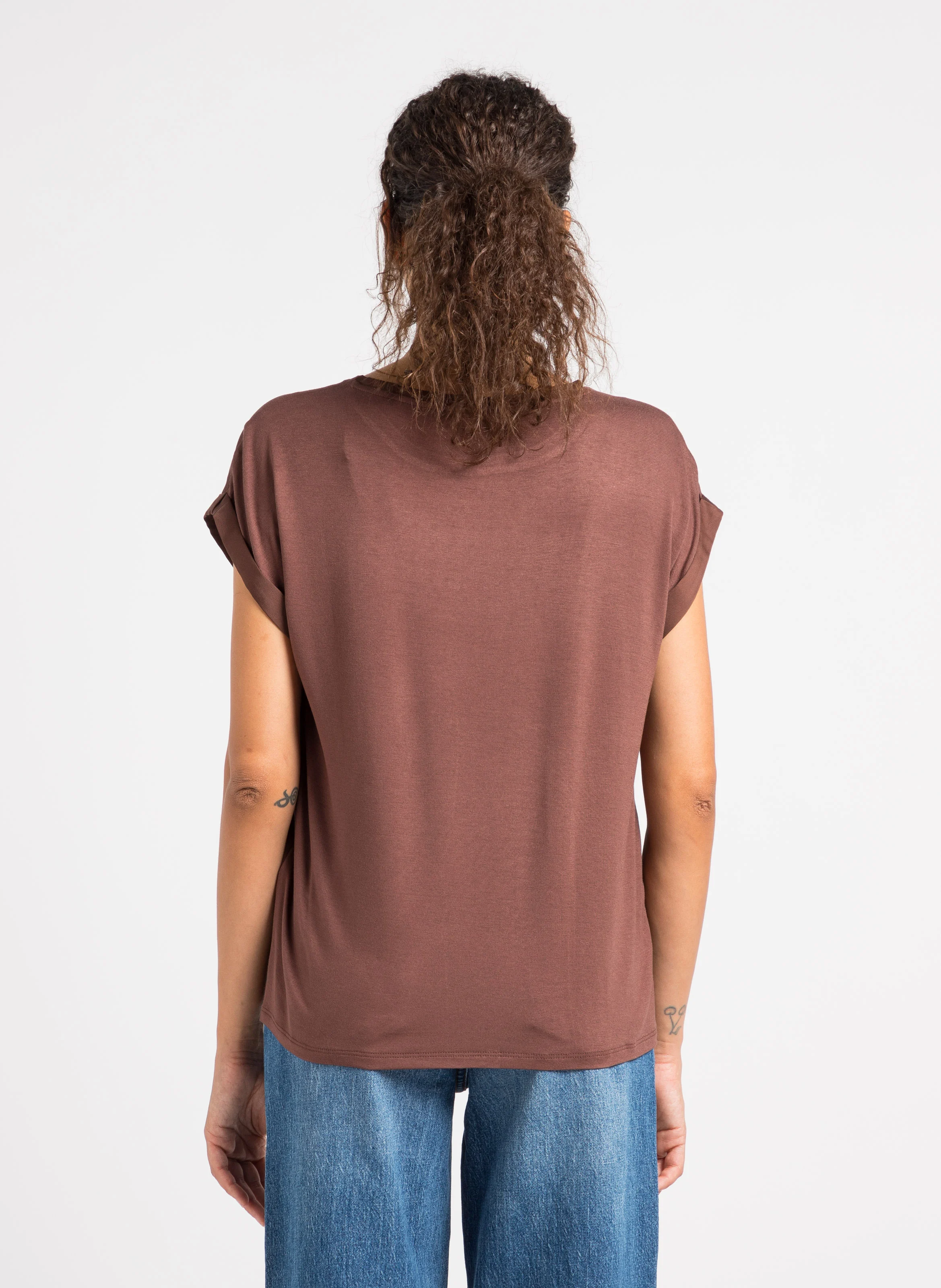 Top fluide à col rond en polyester recyclé | Marron