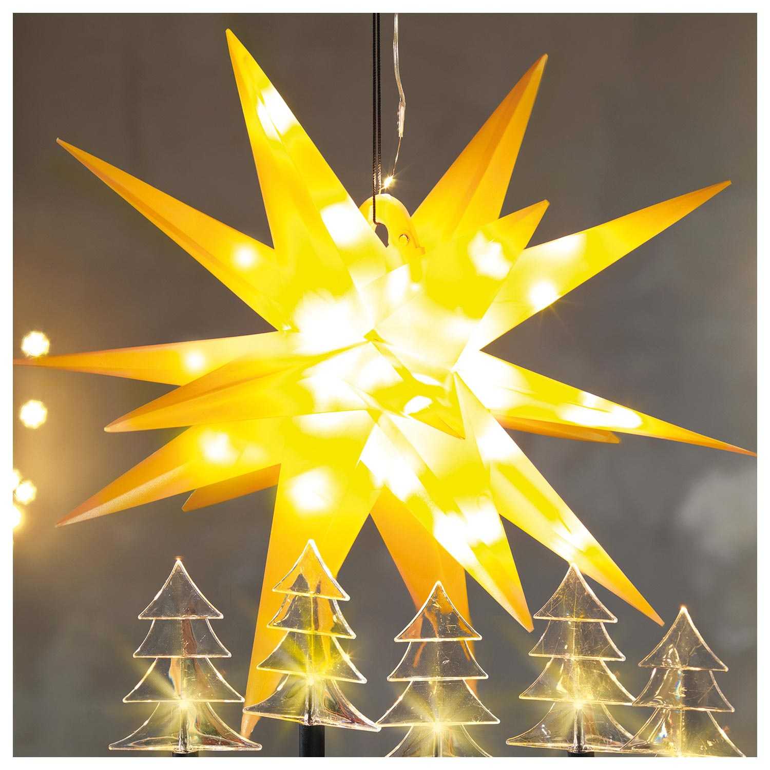 Outdoor LED-Stern in 3D-Optik aus Kunststoff mit 18 Zacken warmweiß Ø 60 cm 3fach