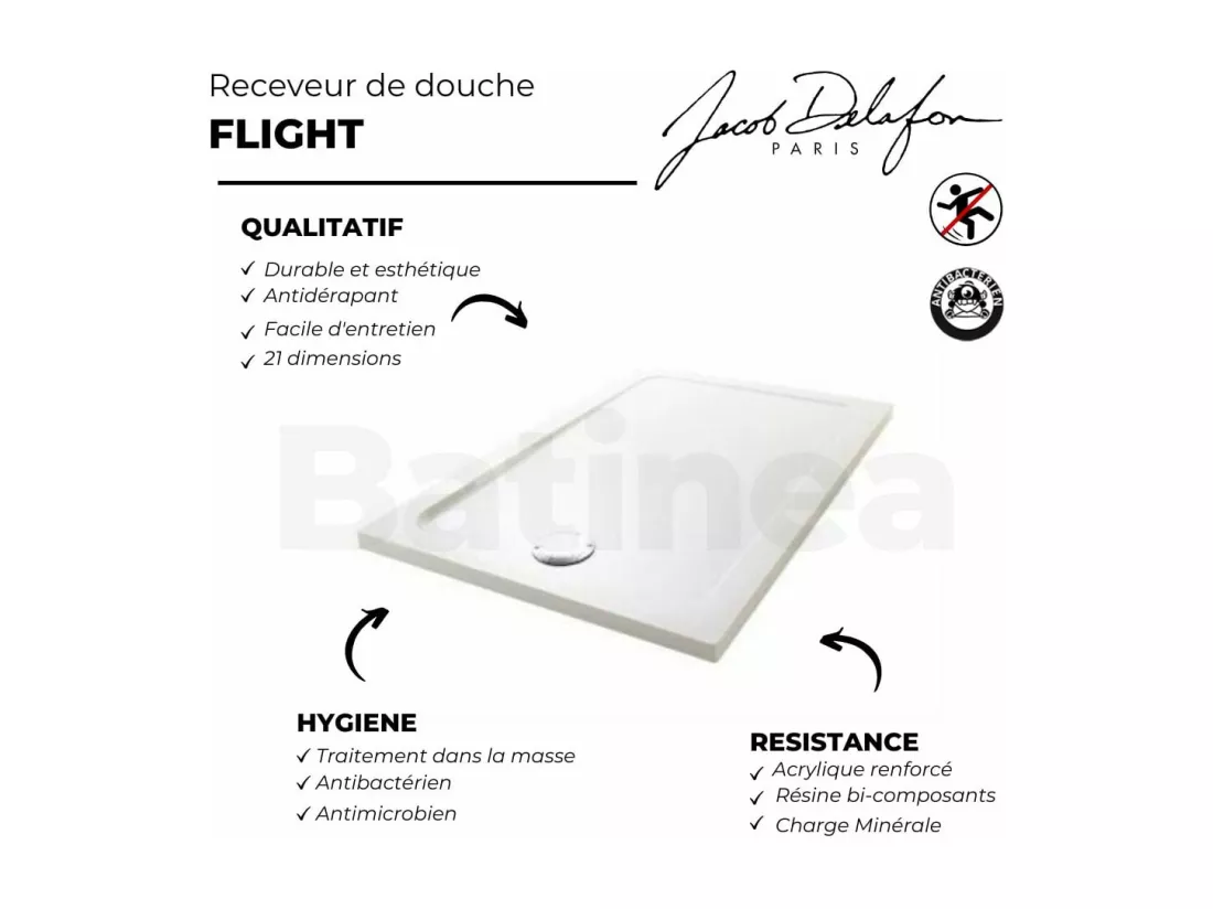 Receveur de douche JACOB DELAFON Flight rectangle extra plat antidérapant 120 x 80 cm