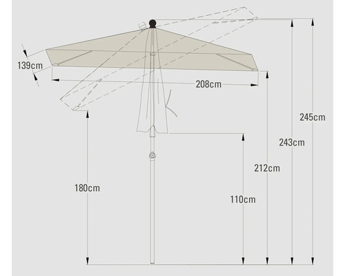 Soluna Cannes Push Up Parasol 140 x 210 cm Polyester (PES) ecru