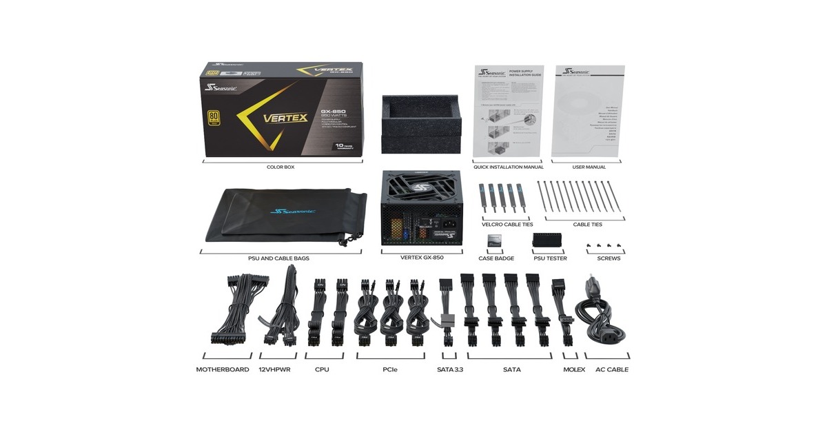 SeasonicVERTEX GX-850 modulaire 850 watt voeding   (Zwart, 1x 12V-2x6, 3x PCIe)