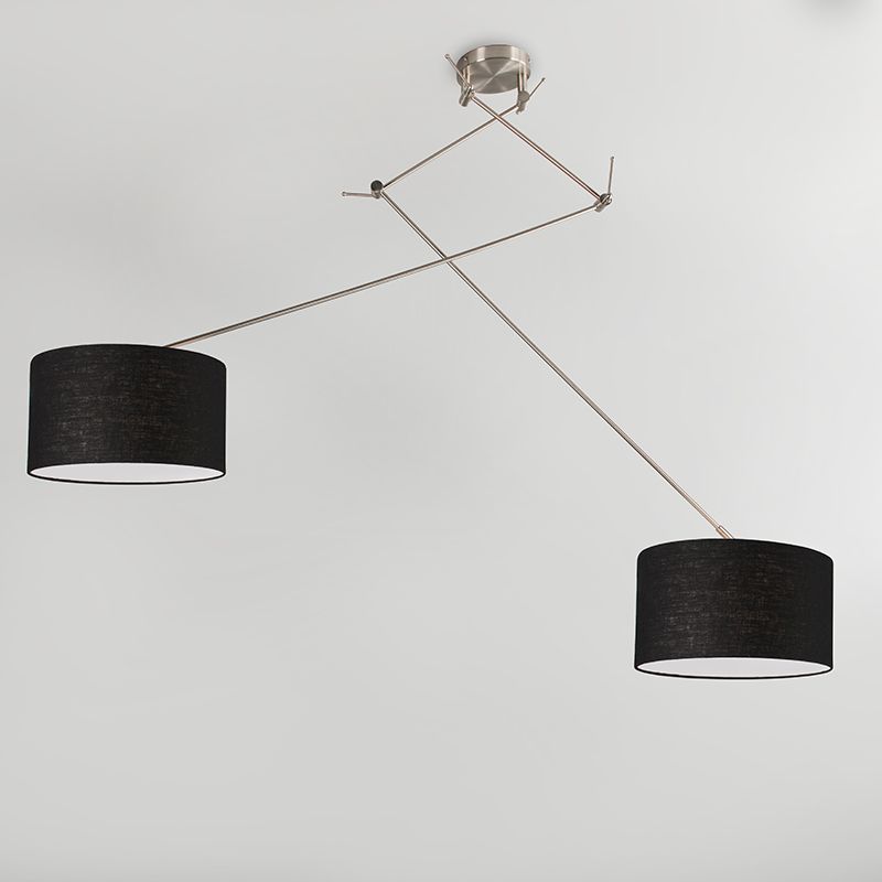 Hanglamp staal met kap 35 cm zwart verstelbaar 2-lichts - Blitz