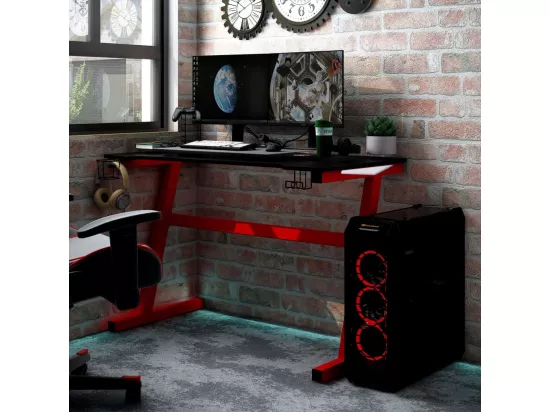 Bureau de jeu à LED en forme de Z noir 110x60x75 cm