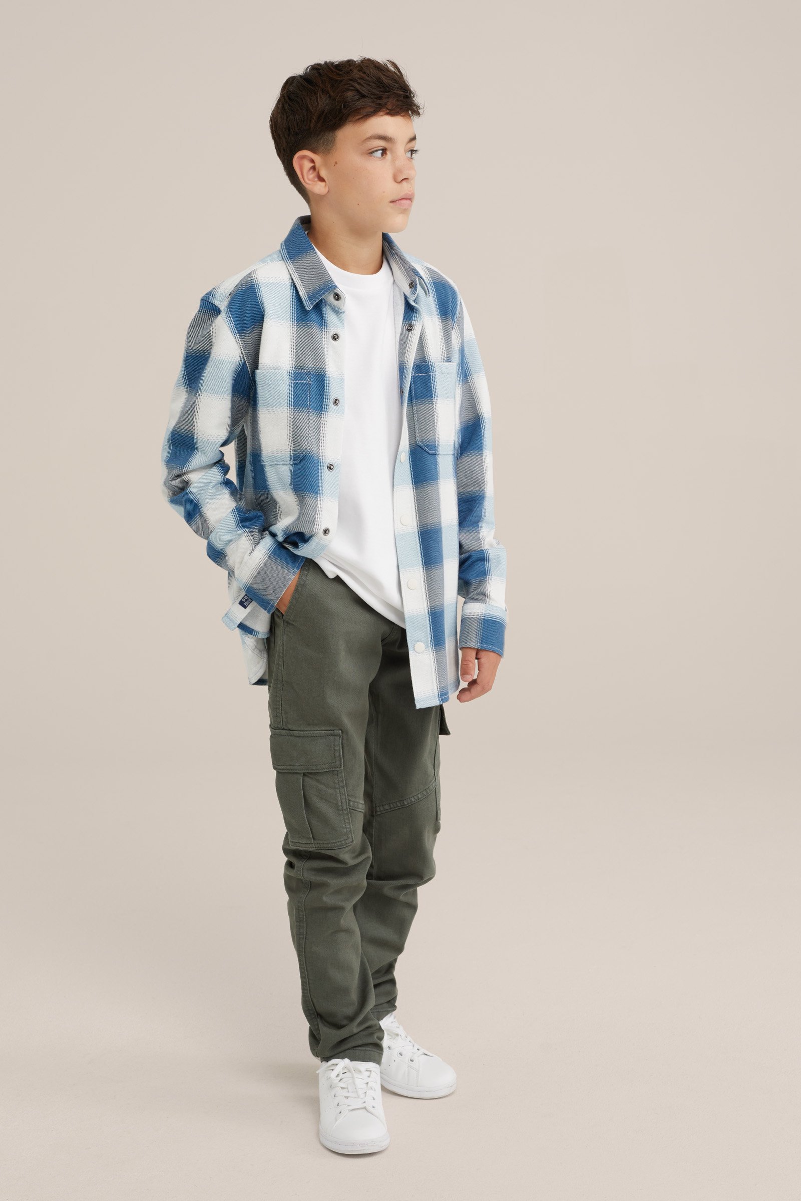 Jongens geprint katoenen overhemd met stretch Blue Ridge Blauw