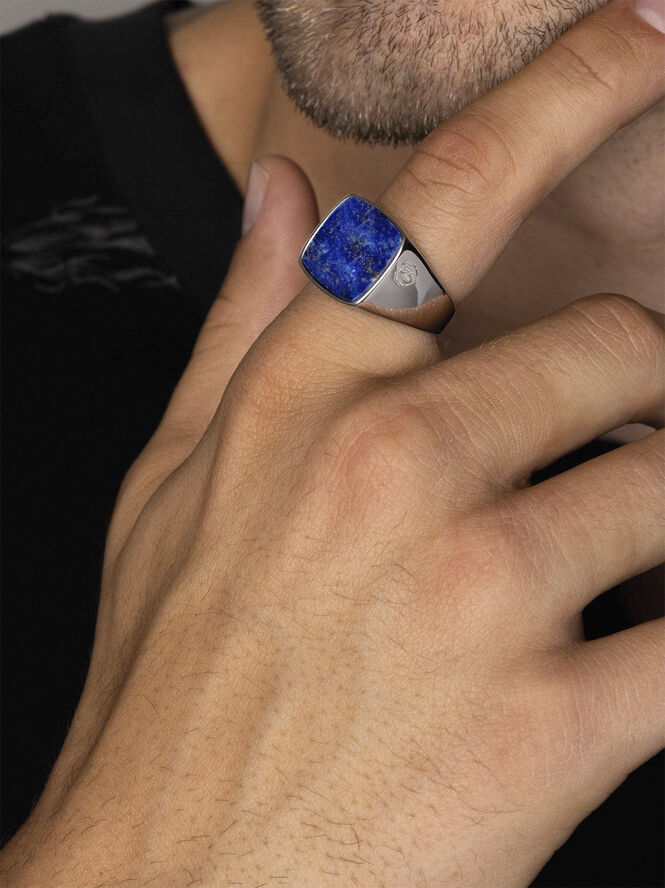 Nialaya Men's Silver Signet Ring with Blue Lapis Silver
