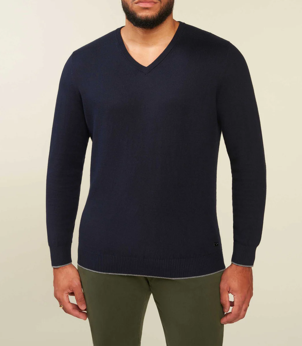 Pull col V coton cachemire marine BRENTBT