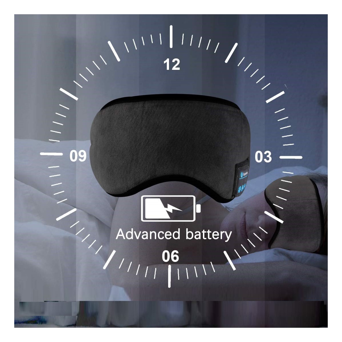 Sovemaske med hodetelefoner Bluetooth 5.0 Sort