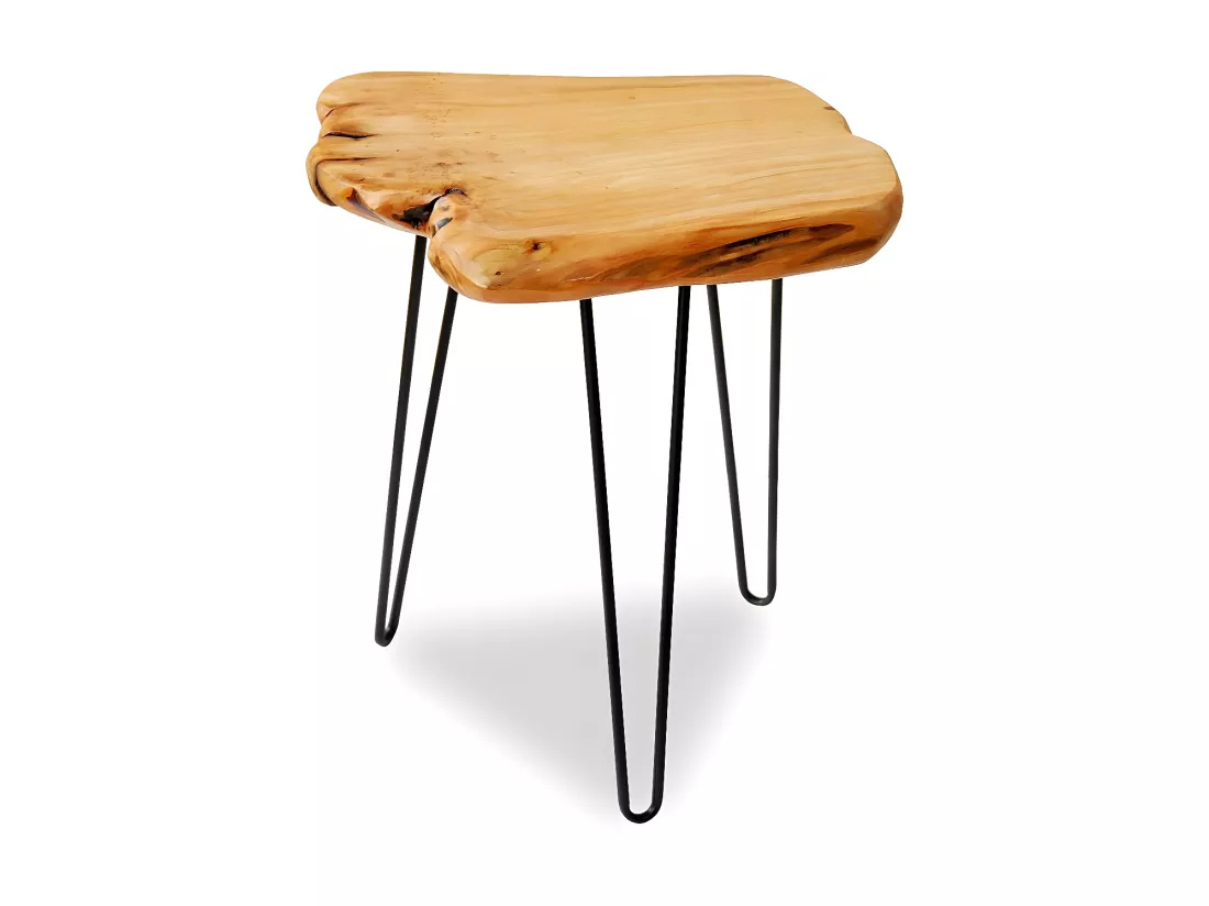 Vintage - Table basse en bois de cèdre et fer forgé