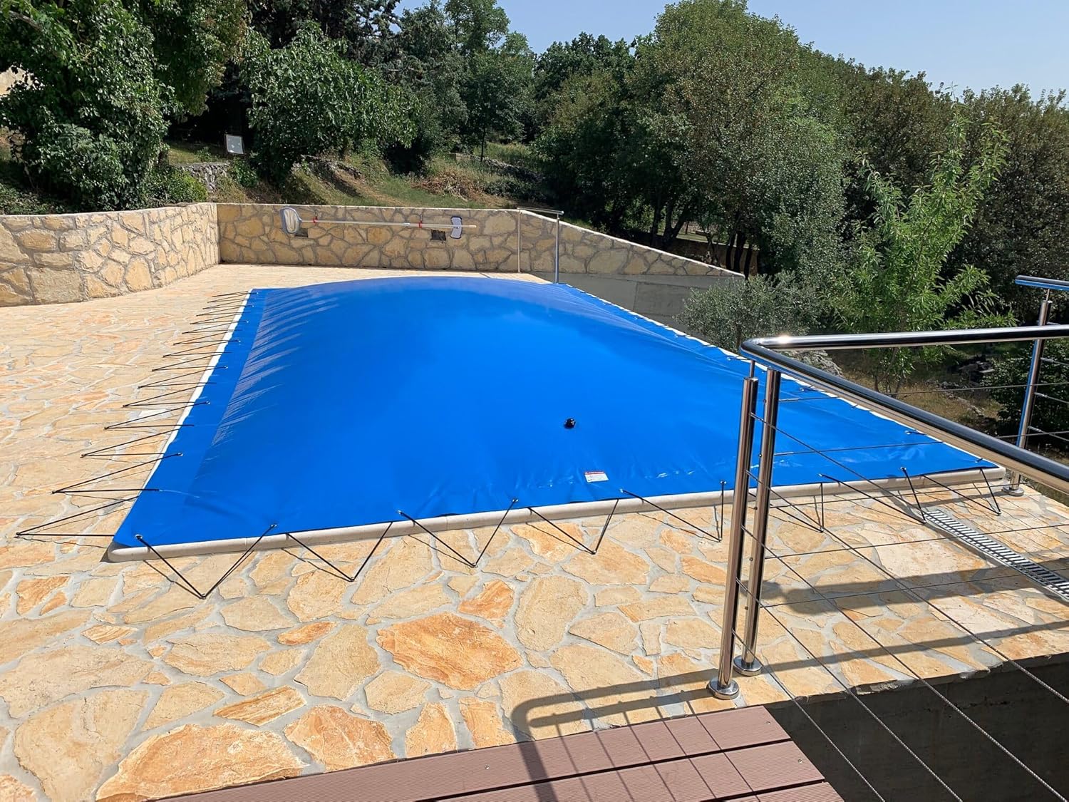 AirDeluxe Rechteckige aufblasbare Poolplane Schwimmbad Abdeckung aus LKW Plane, Winter Poolabdeckung (6m x 3m, Blau)
