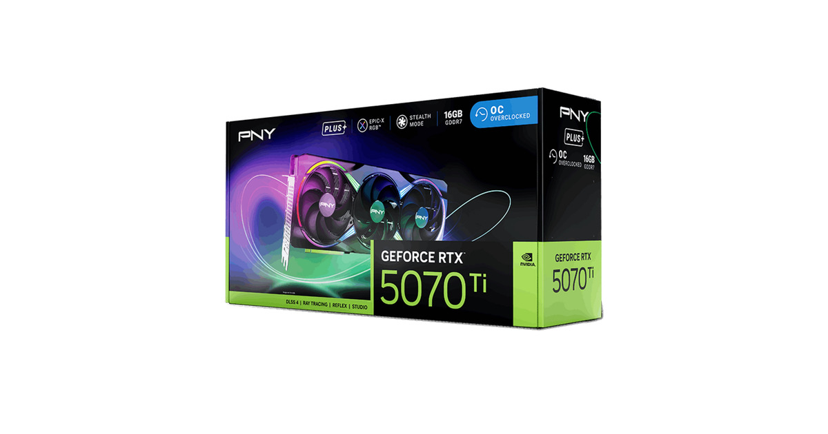 PNYGeForce RTX 5070 Ti EPIC-X RGB OC grafische kaart  (DLSS 4, 3x DisplayPort, 1x HDMI)