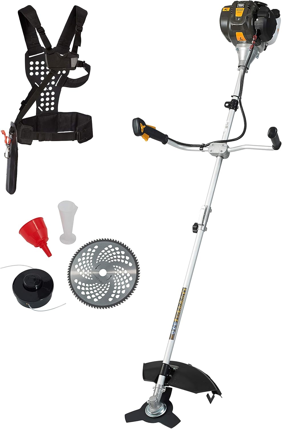 TEXAS Profi Benzin Motorsense BC358D 3in1 Rasentrimmer Freischneider Benzin 4-Takt | 35,8 CCM | 42 cm Arbeitsbreite | 8,2kg | höhenverstellbar | inklusive Tragegurt und viel Zubehör