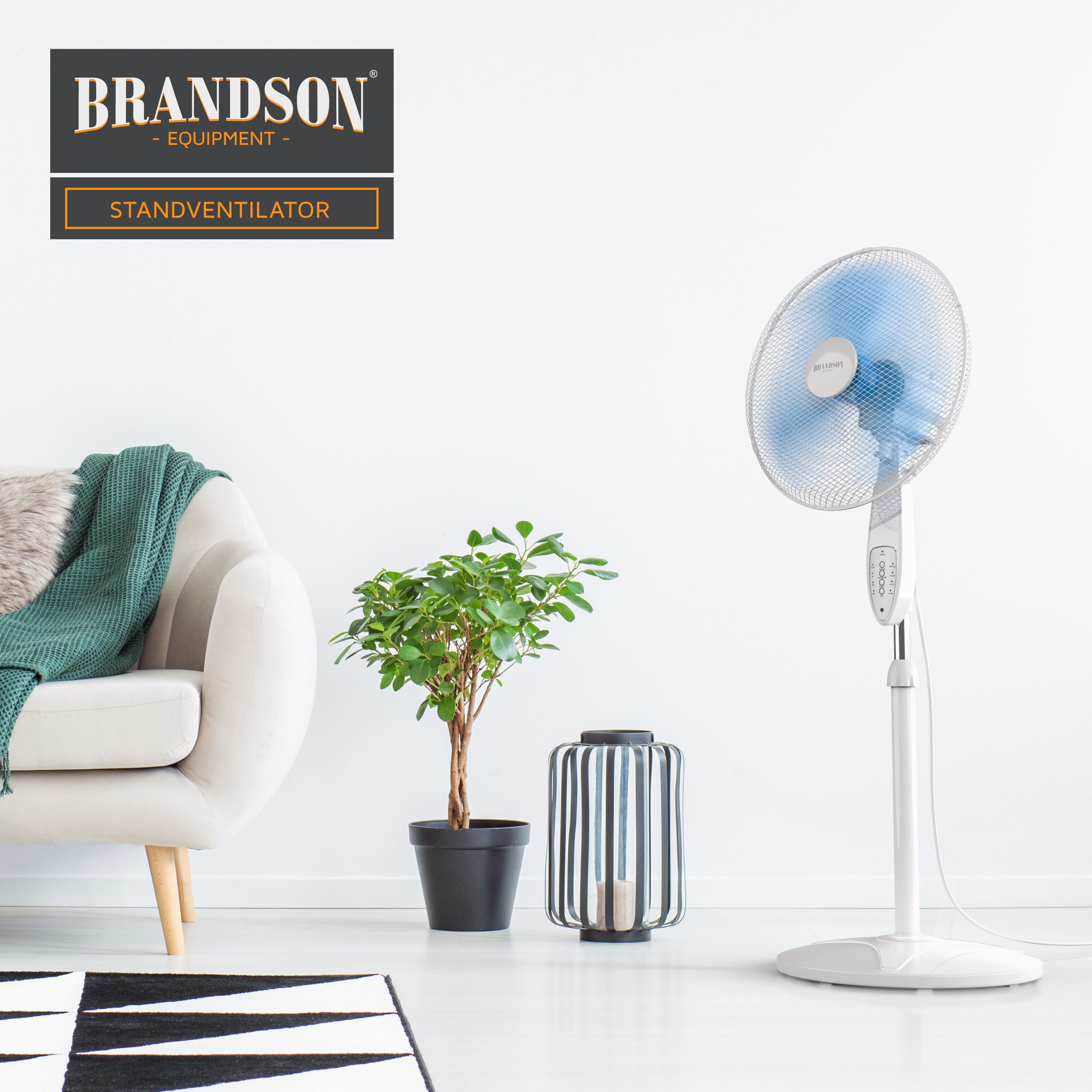 Brandson Standventilator 50W mit Standfuß höhenverstellbar, Ventilator mit Fernbedienung, Neigungswinkel 30°, 3 verschiedene Geschwindigkeitsstufen