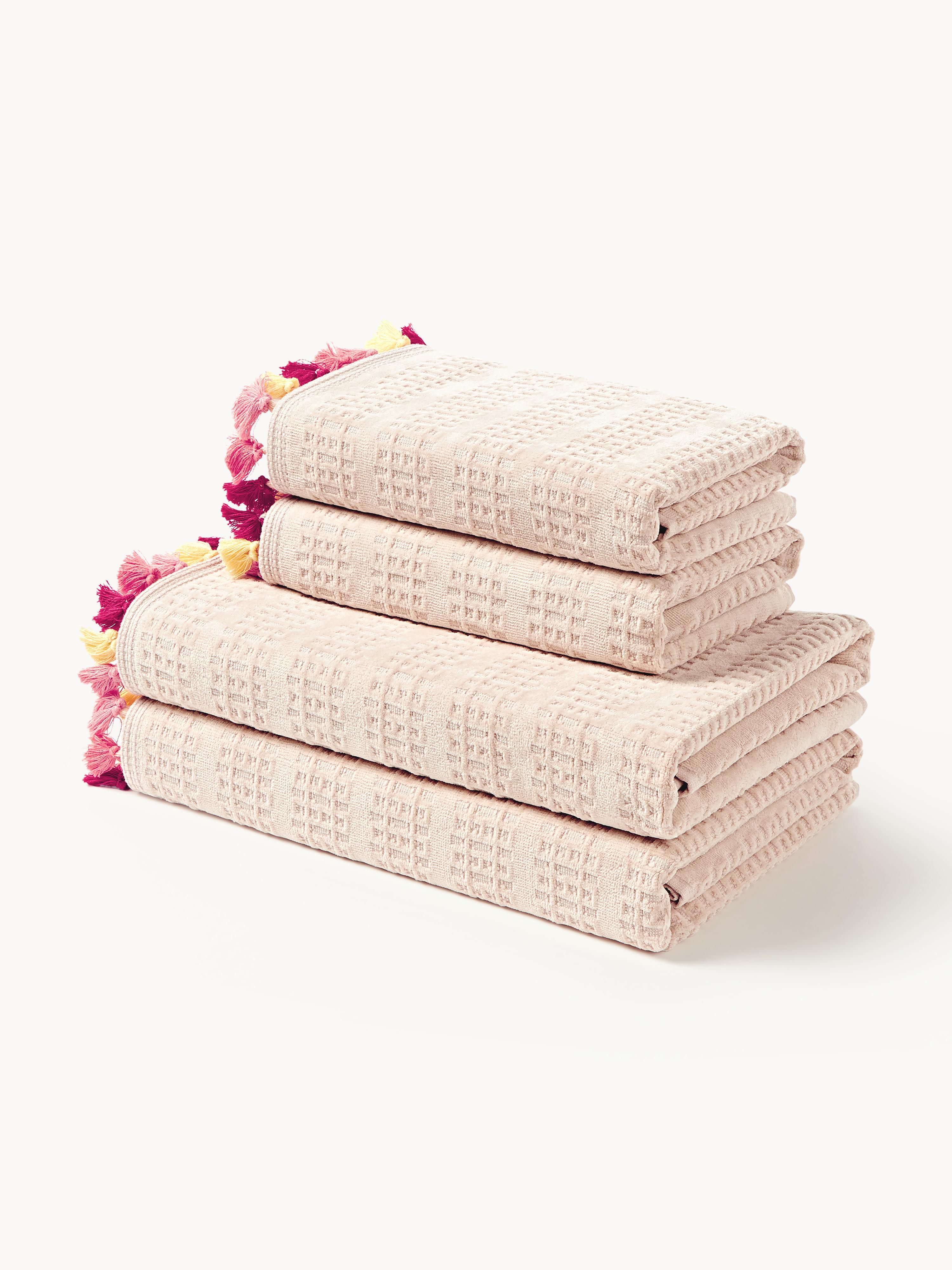 Velours handdoekenset Tallulah met decoratieve franjes, in verschillende formaten
