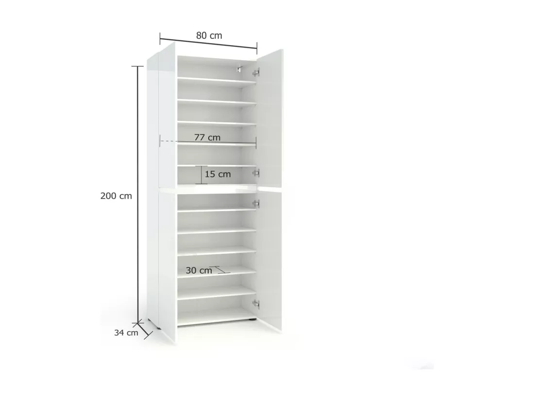 Meuble à chaussures Alberton, Meuble à chaussures, Armoire d'entrée polyvalente, Rangement pour chaussures, Made in Italy, 80x34h200 cm, Blanc brillant