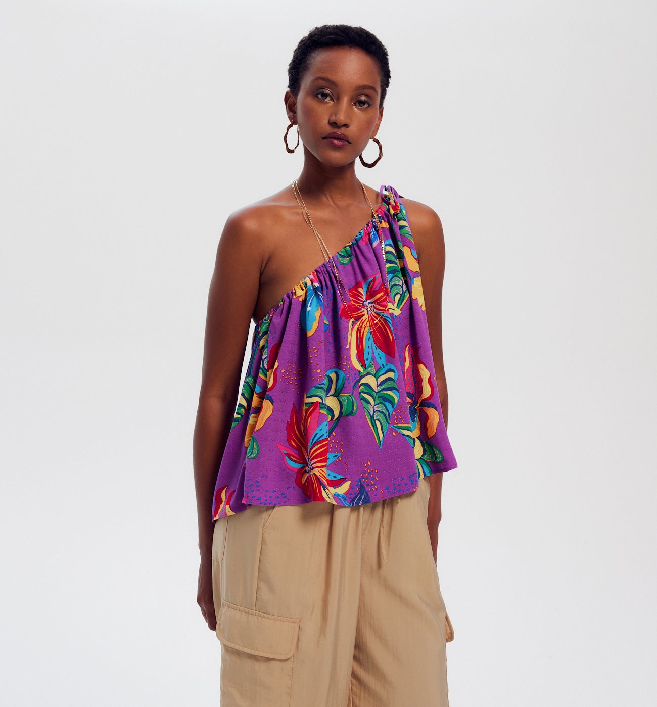Top one shoulder imprimé - Imprimé cassis