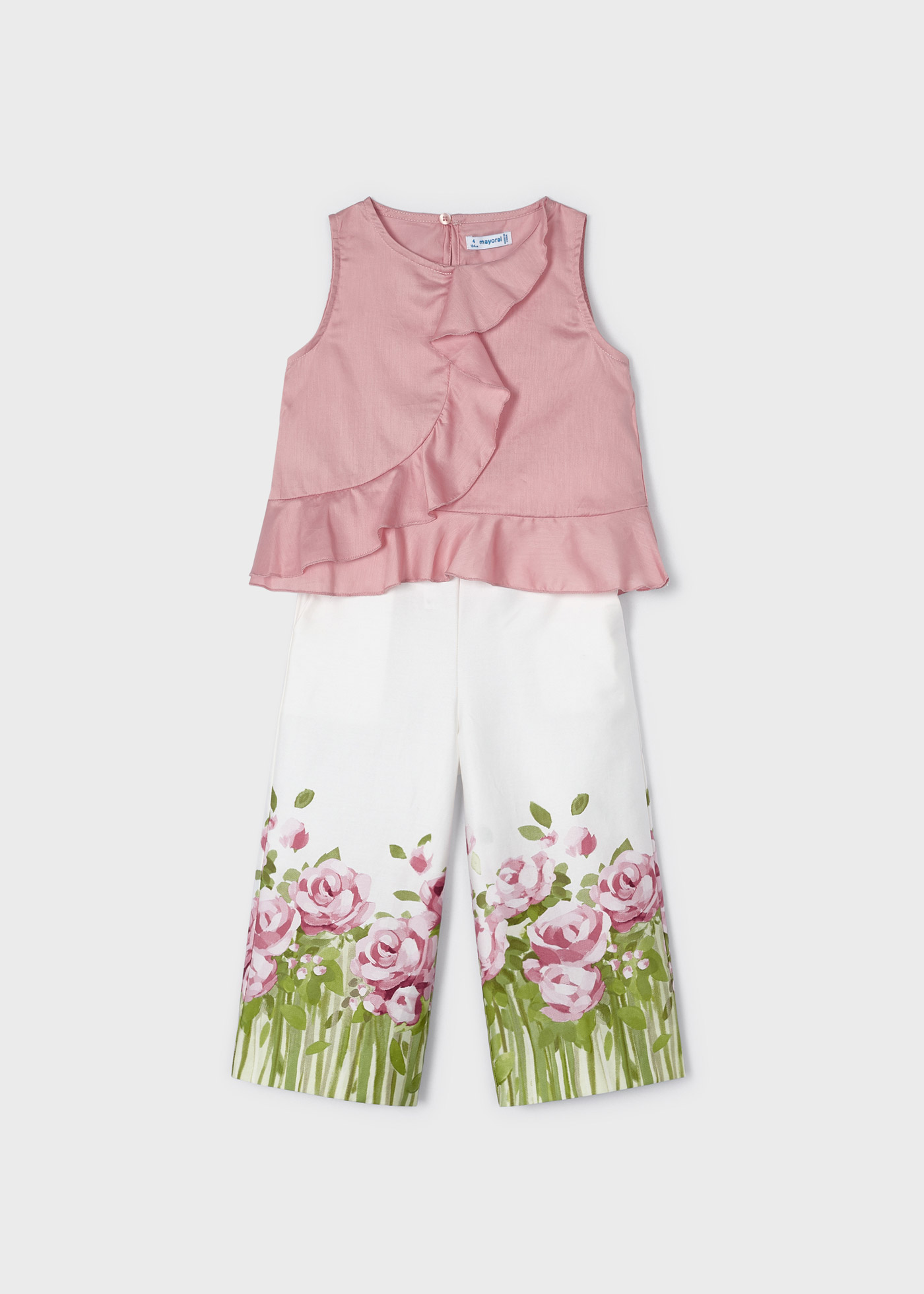 Conjunto de duas peças com calça cropped de algodão para meninas