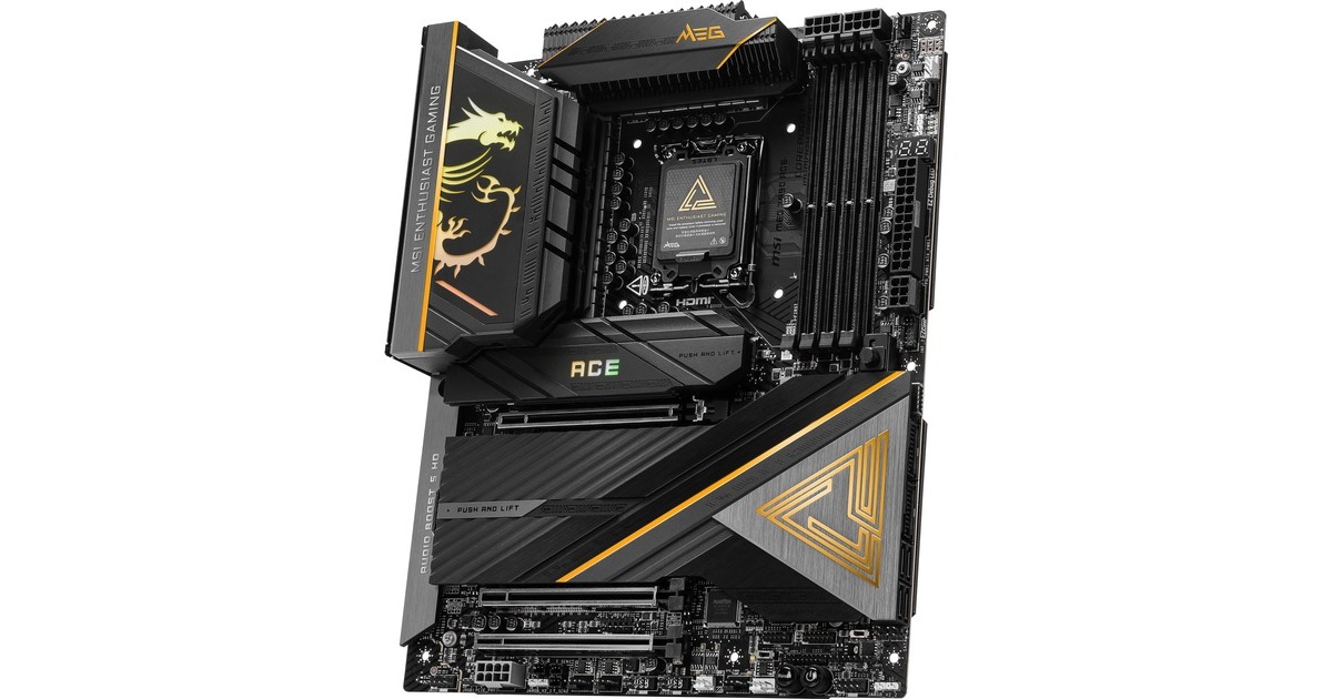 MSIMEG Z890 ACE socket 1851 moederbord  (Zwart/goudgeel, RAID, 10Gb-LAN, WLAN, BT, Sound, ATX)