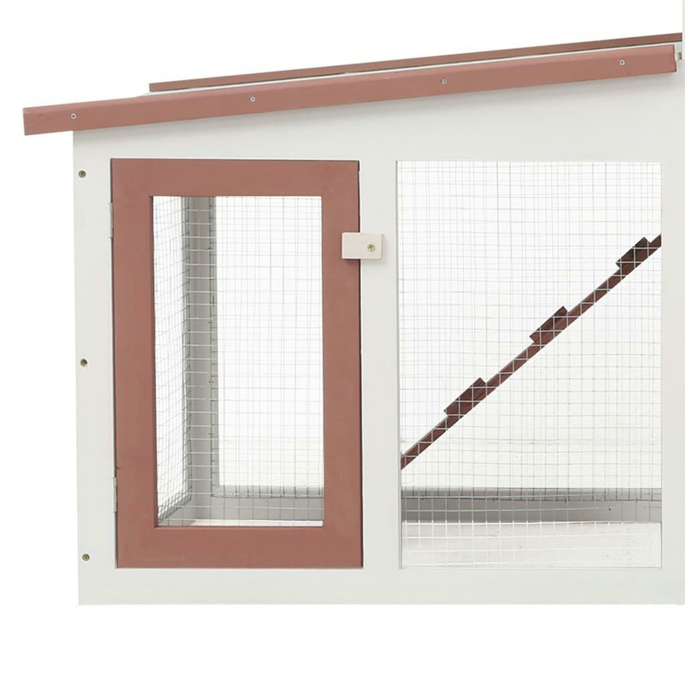 Clapier cage large d'extérieur 204 x 45 x 85 cm bois marron et blanc