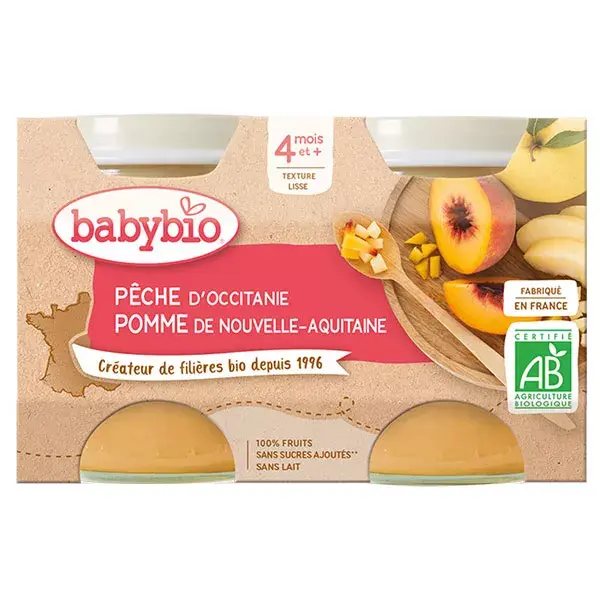 Babybio Frutas em Pote Pêssego e Maçã Orgânico +4 meses 2 x 130g
