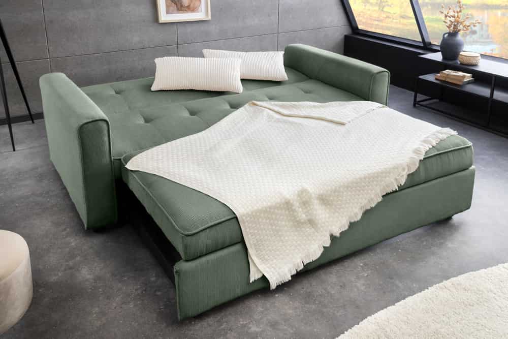 Ausziehbares Schlafsofa SMART 180cm grün Cord 2-Sitzer Couch mit Nosagfederung