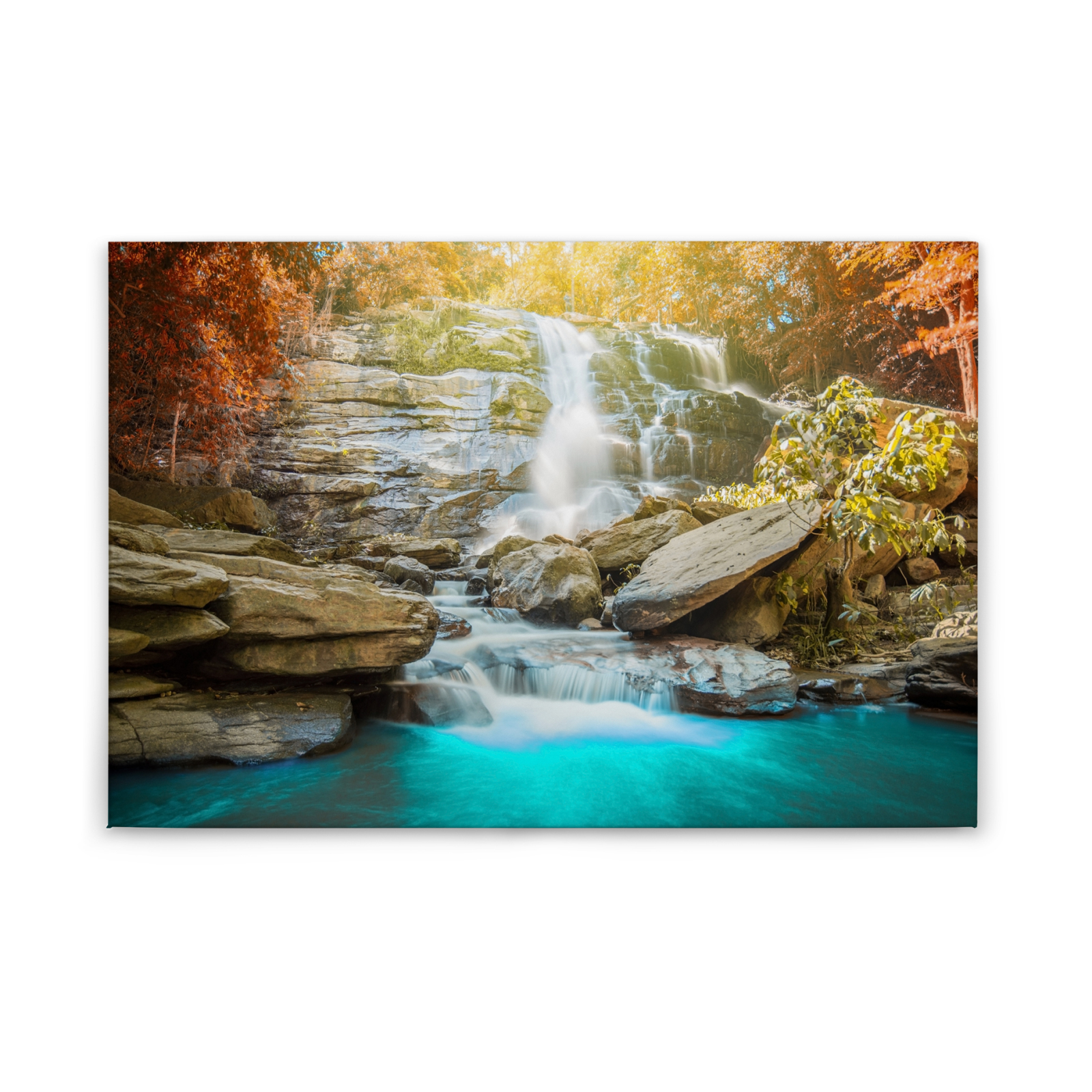Leinwandbild WASSERFALL - blau-grün - 90x60 cm