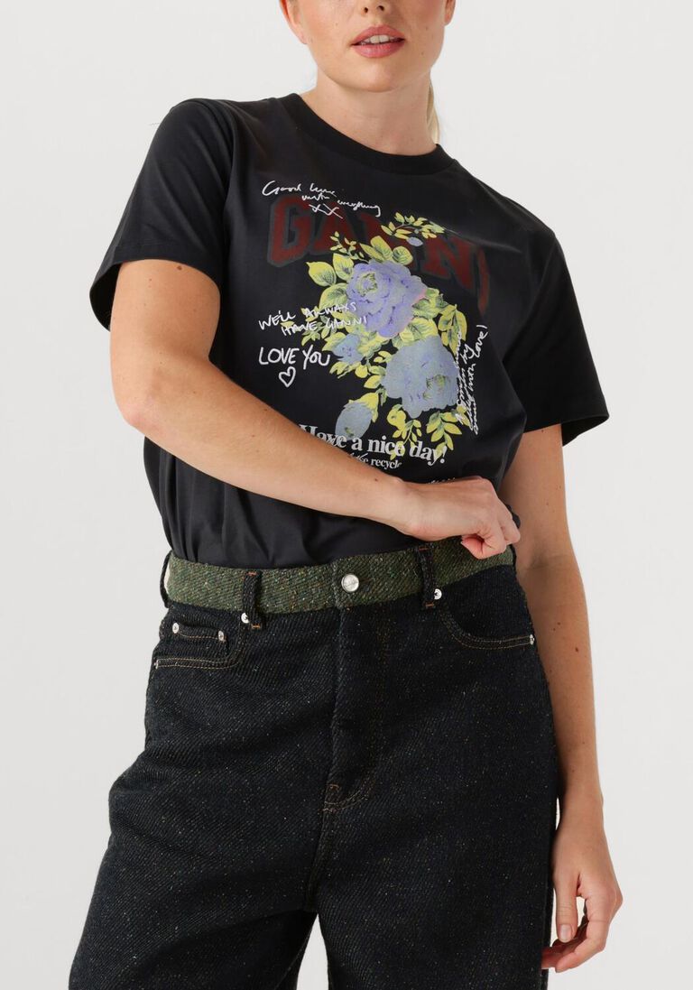 donkergrijze ganni t-shirt basic cotton jersey rose t-shirt