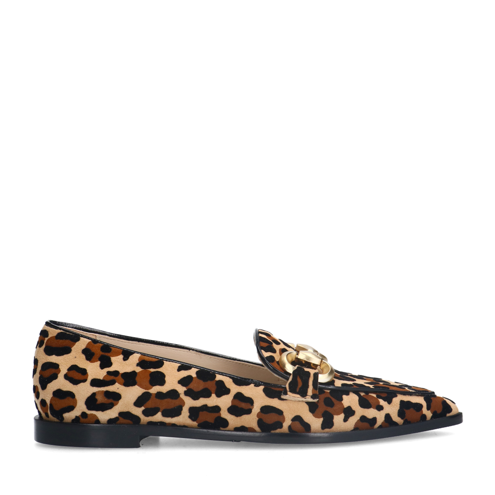 Suède leopard loafers met chain
