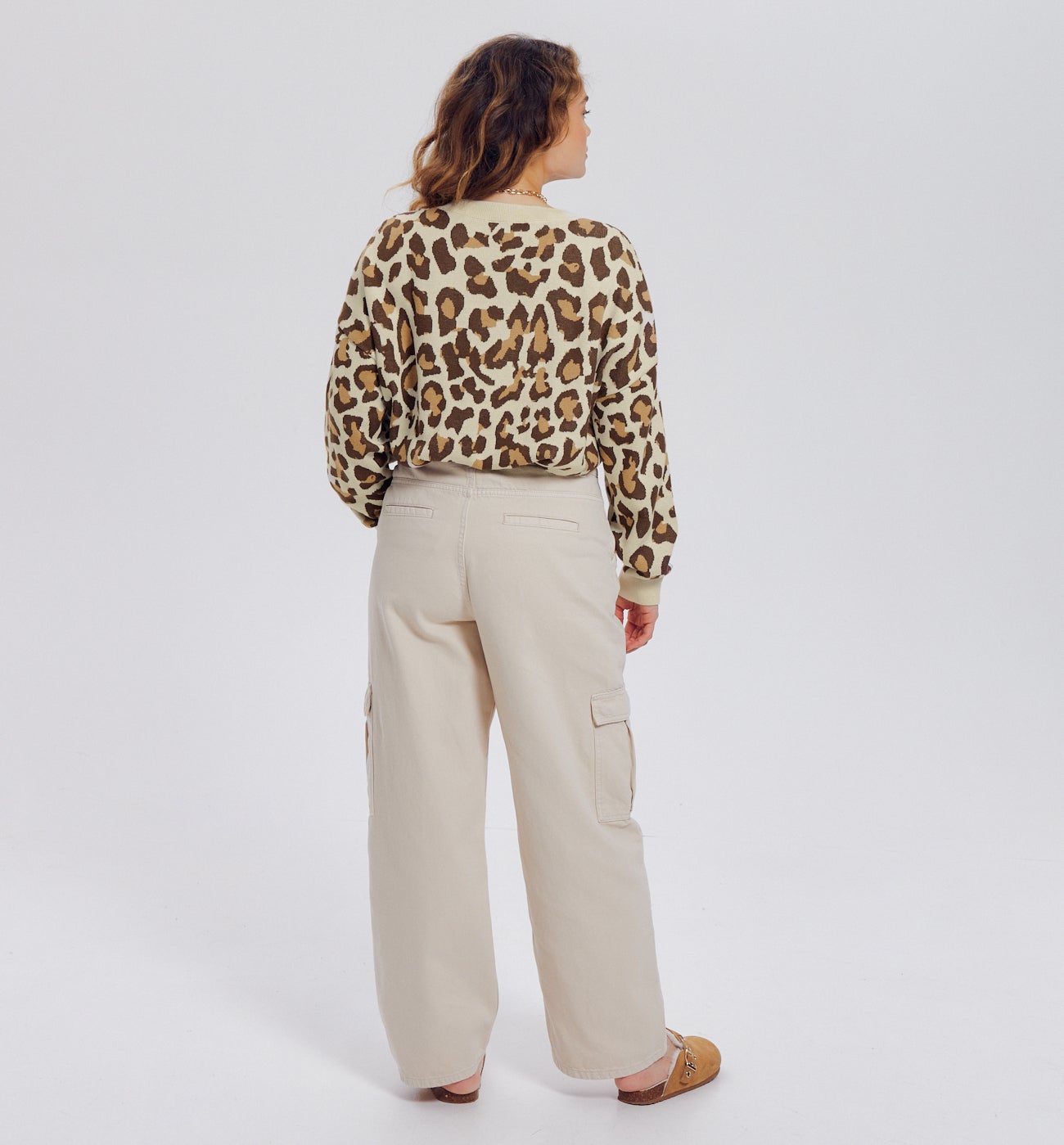 Pull motif léopard Femme - Imprimé écru