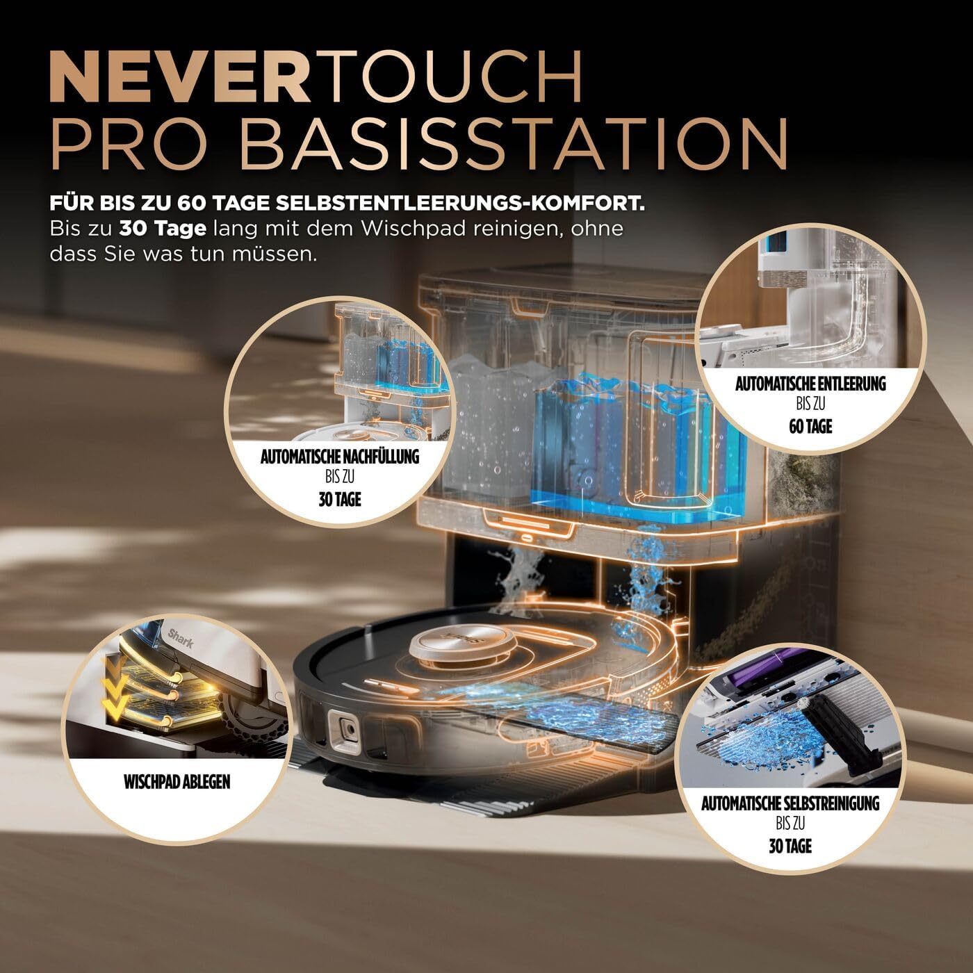 Shark PowerDetect 2-in-1-Saug- & Wischroboter, NeverTouch Pro 60 Tage, Selbst-Entleerung, Befüllung & -Reinigung, 3D- & LiDAR-Navi, NeverStuck-Hindernisumgehung, App-Steuerung, Weiß, AV2820ZEEUWH