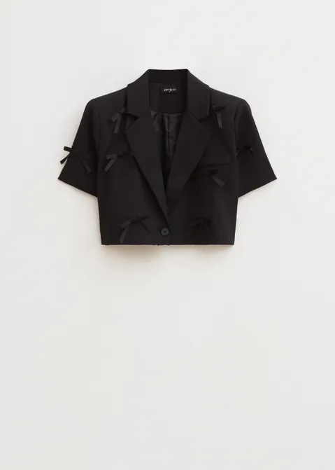 Cropped blazer met strik details zwart (ZWART)