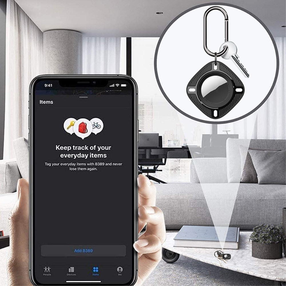Apple AirTag Hybrid Hülle Schlüsselanhänger Carbon Fiber Look mit Karabinerhaken - Blau