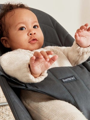 BabyBjörn Bliss Vippestol Vevet Bladmønstret Quilt inkl. Googly Eyes-leke, Antrasitt