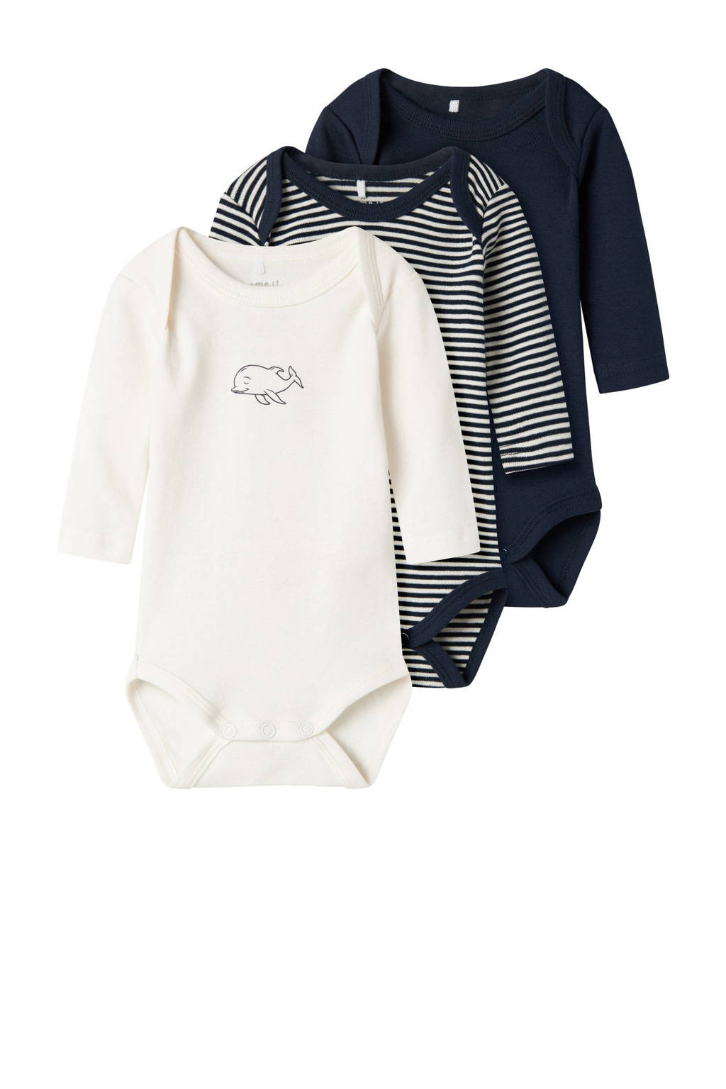 NAME IT romper NBNBODY - set van 3 donkerblauw/wit