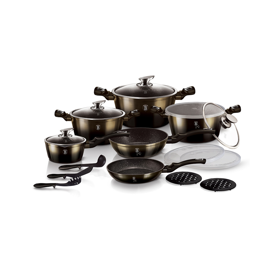 Berlinger Haus 18-teiliges Kochgeschirr-Set Shiny Black Edition