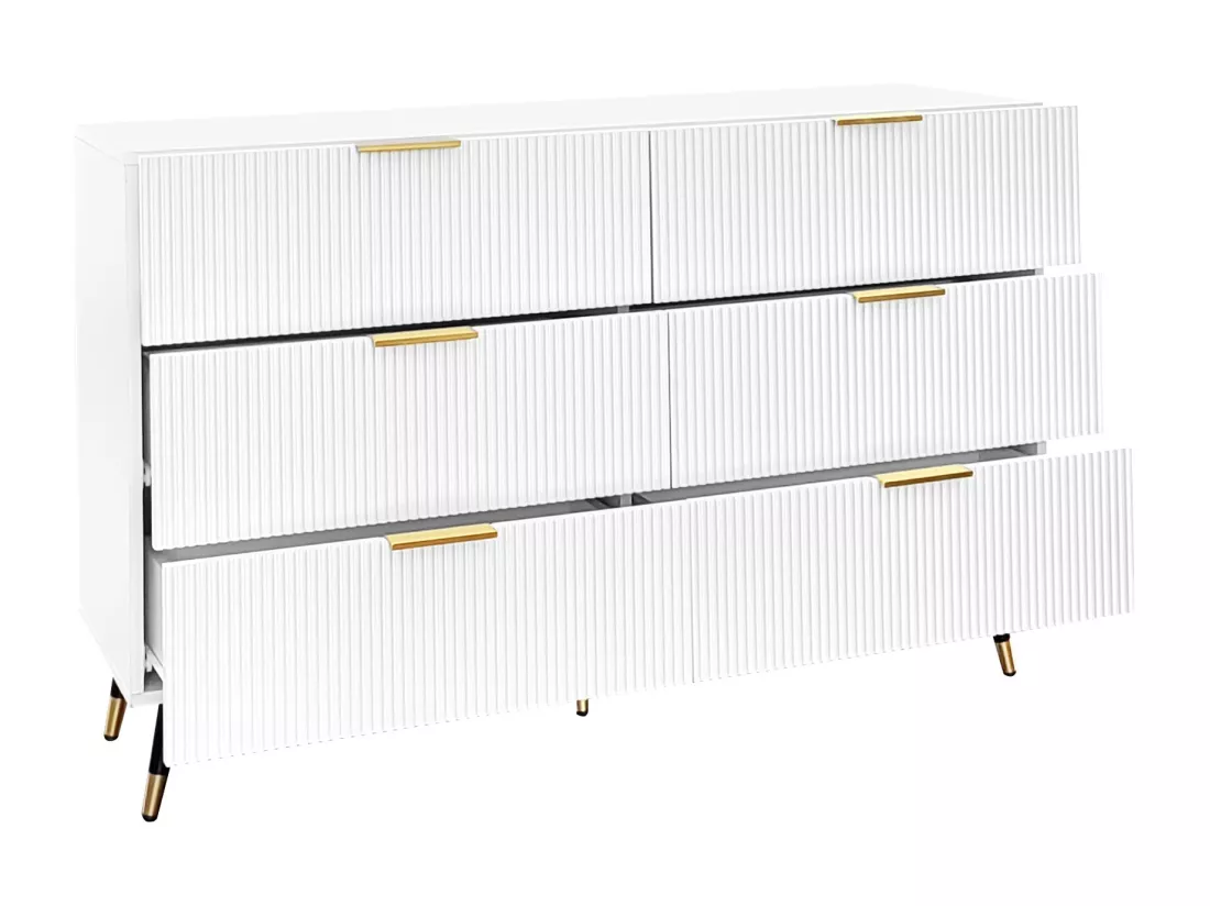 Buffet、Commode moderne - 6 tiroirs - panneaux de particules - Blanc
