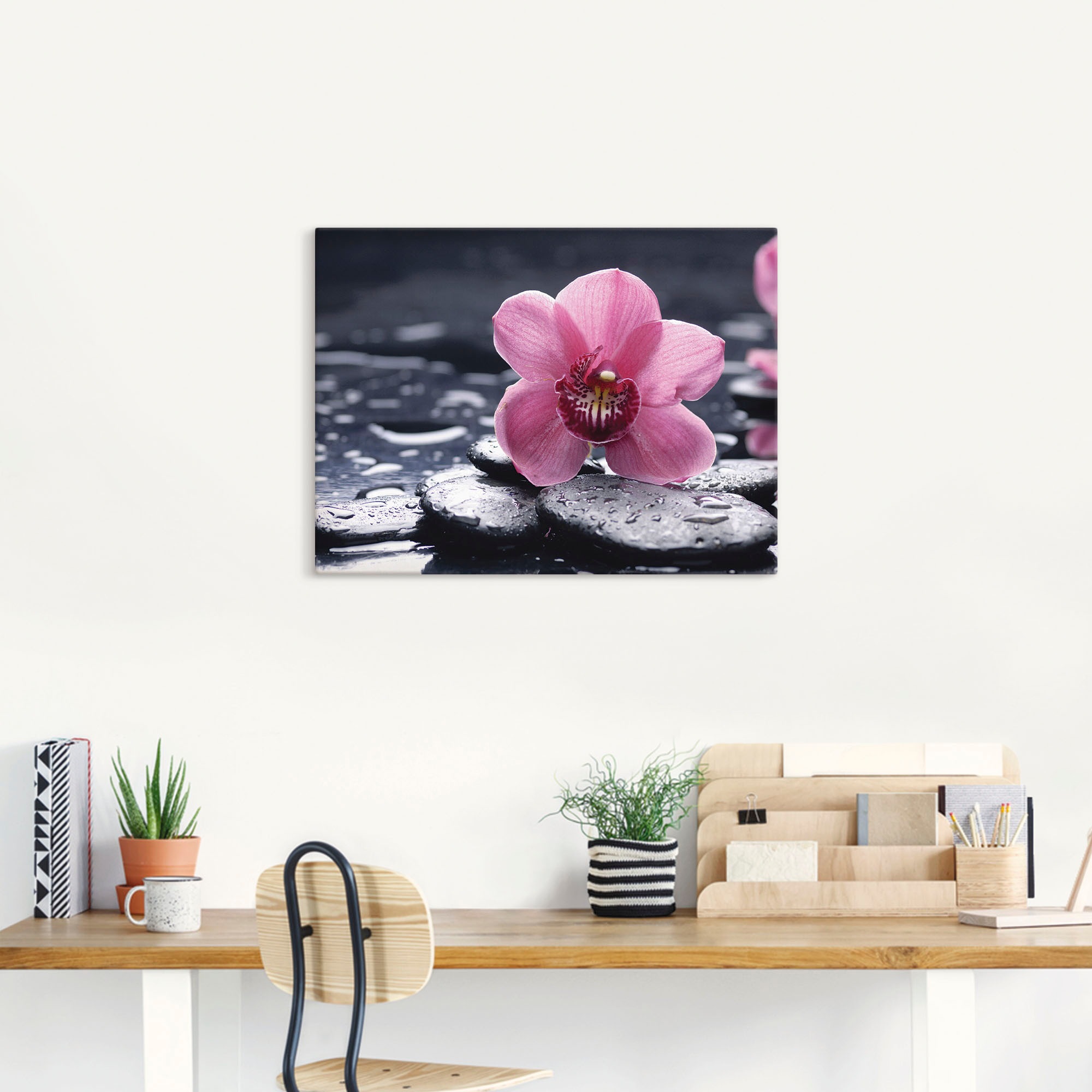 Artland Leinwandbild »Stillleben mit Kiesel und einer Orchidee« Blumen 1 Stk. tlg. als Alubild, Outdoorbild, Leinwandbild, Poster, Wandaufkleber