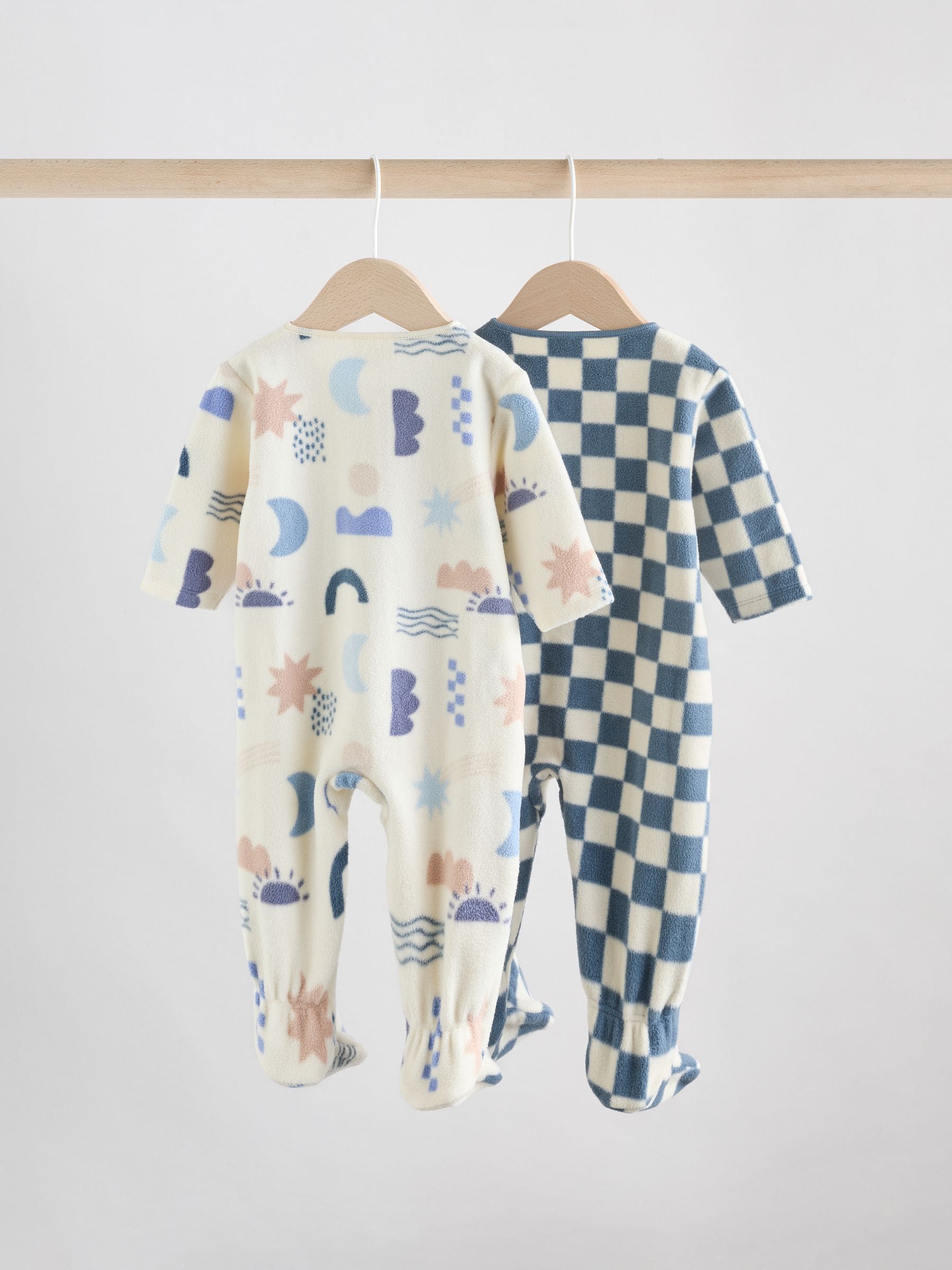 Blauw - Set van 2 baby-onesies van microfleece met tweewegrits