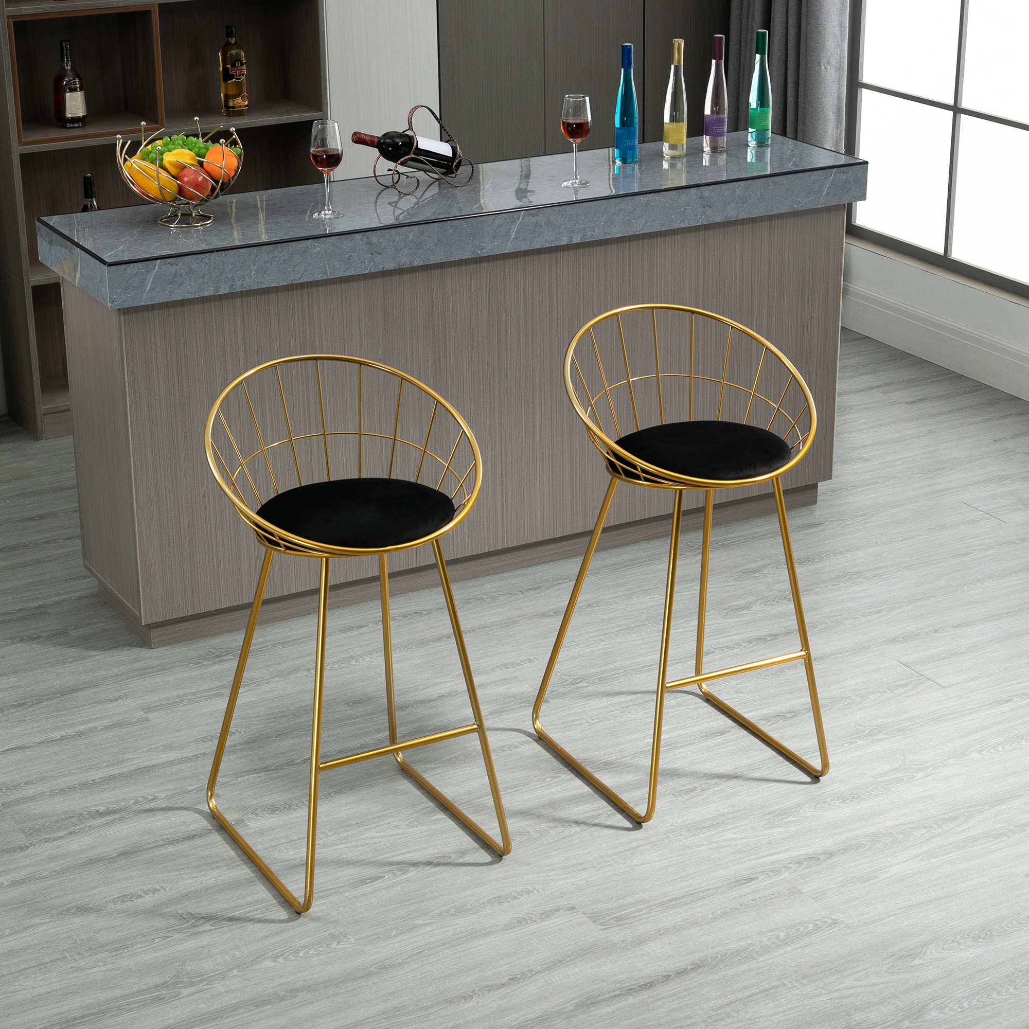 HOMCOM Barstühle im 2er Set schwarz 52,5 x 47 x 97 cm (BxTxH)