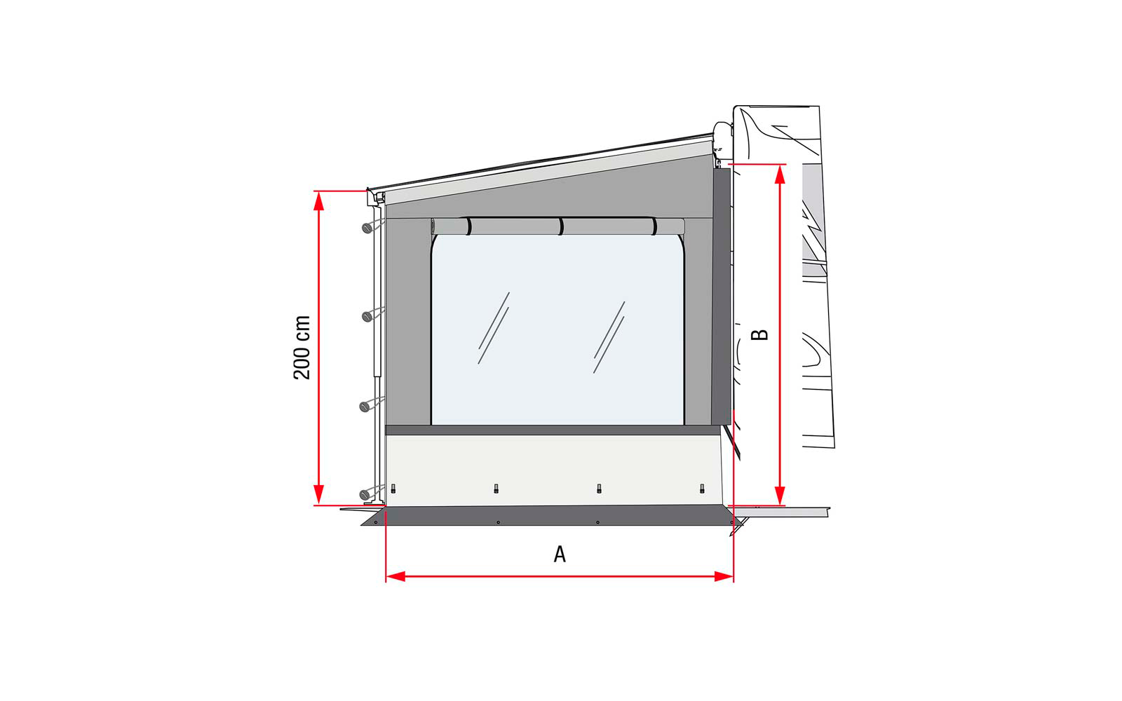 Fiamma Side W Pro Shade Seitenwand mit großem Fenster für Fiamma F45 / F65 / F80s Right