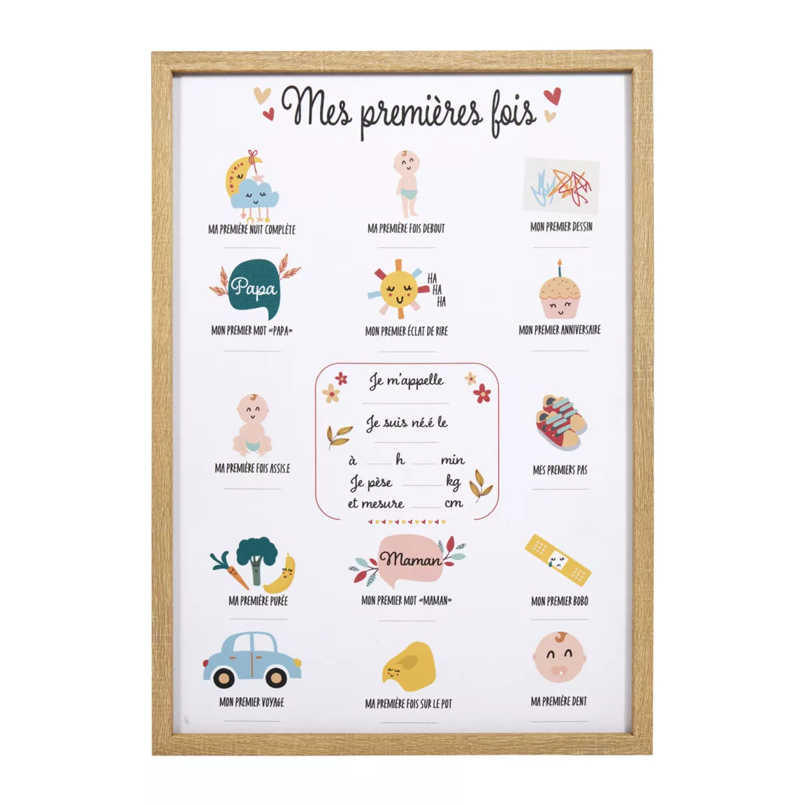 Toile murale enfant et stylo (30 x 40 cm) Mes premières fois Beige