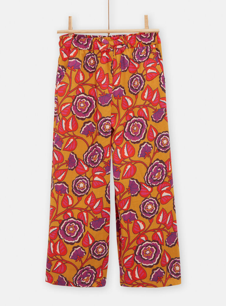 Pantalon fluide jaune à imprimé fleur pour fille
