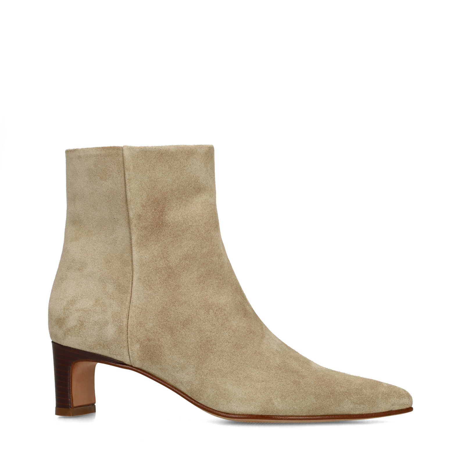 Beige suède enkellaarsjes met hak