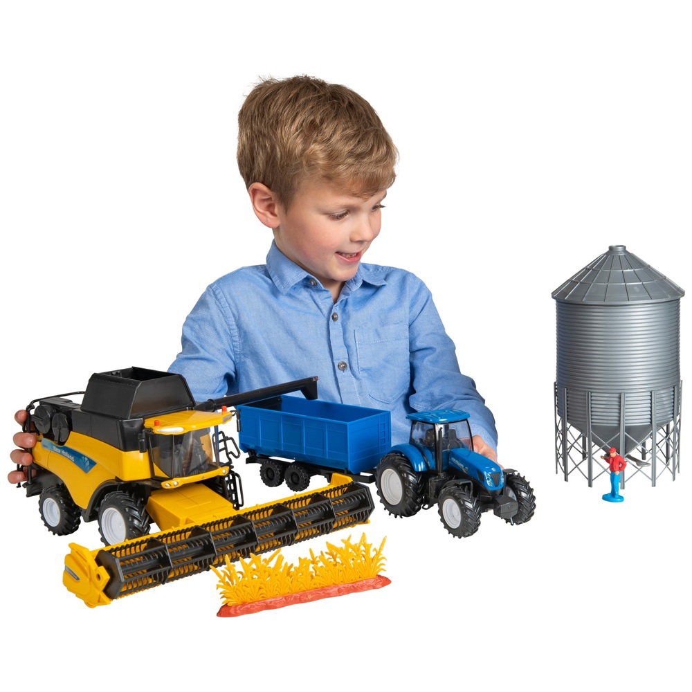 New Holland 1:32 Mähdrescher, Traktor & Getreidesilo-Set