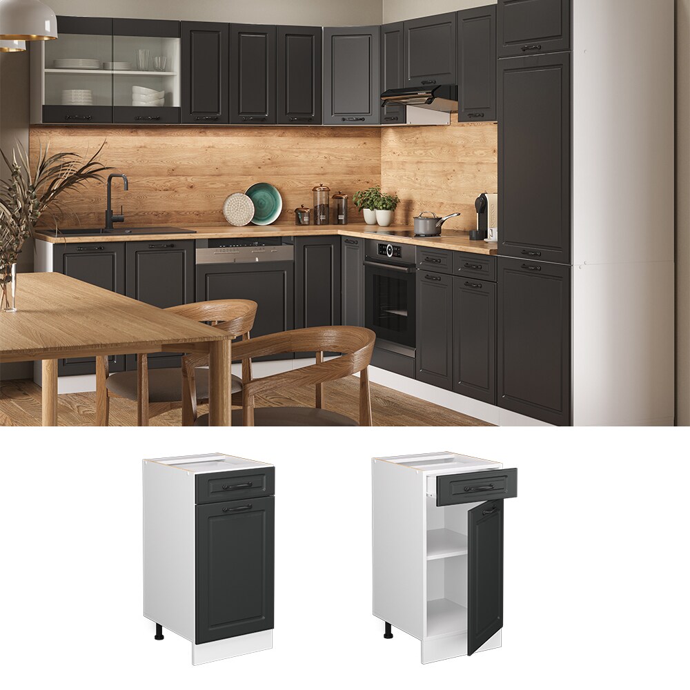 Vicco Schubunterschrank Küchenschrank Küchenzeile Landhaus R-Line 40 cm Weiß-Anthrazit