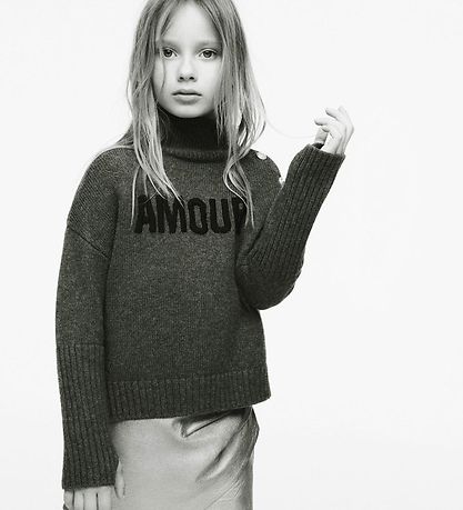 Zadig & Voltaire Bluse - Wolle - Grün Meliert m. Text/Knöpfe