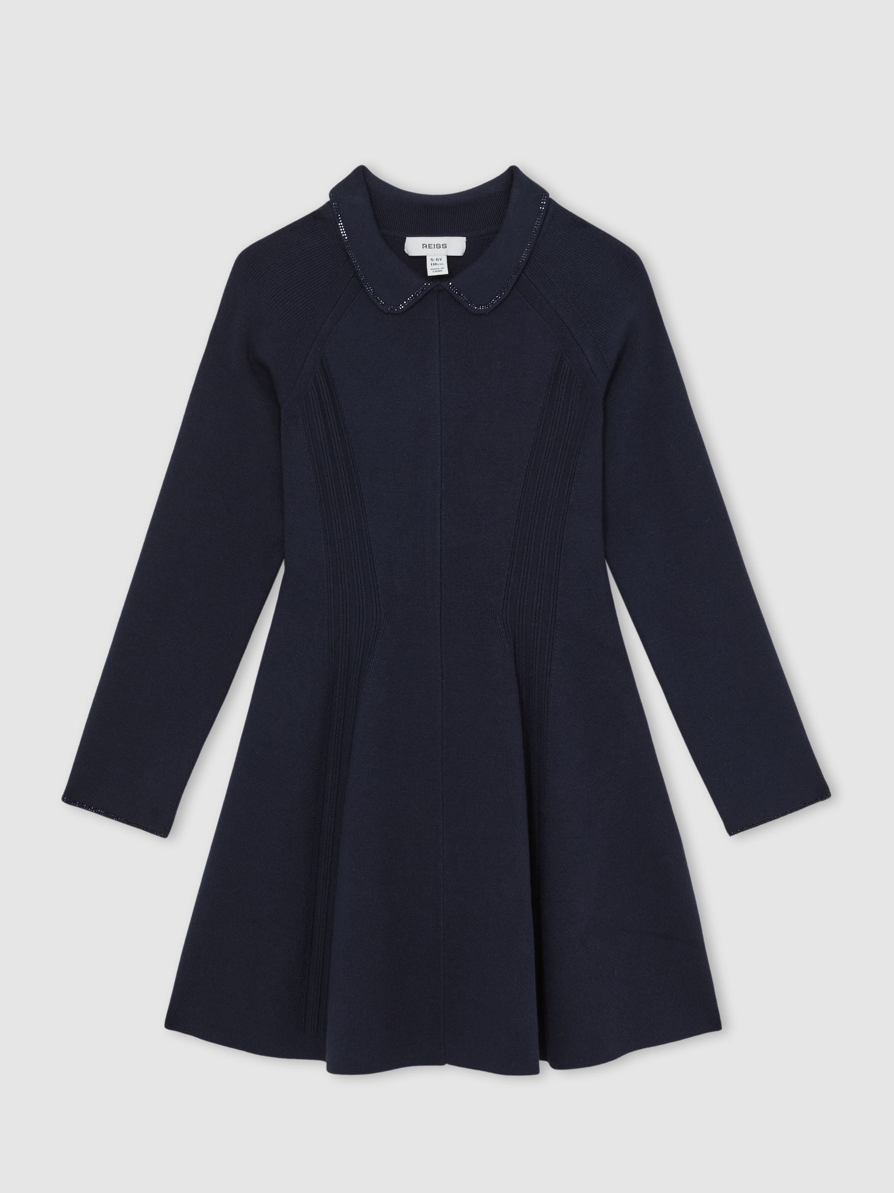 Marineblauw - Reiss Zadie Embellished Collar Knitted Dress