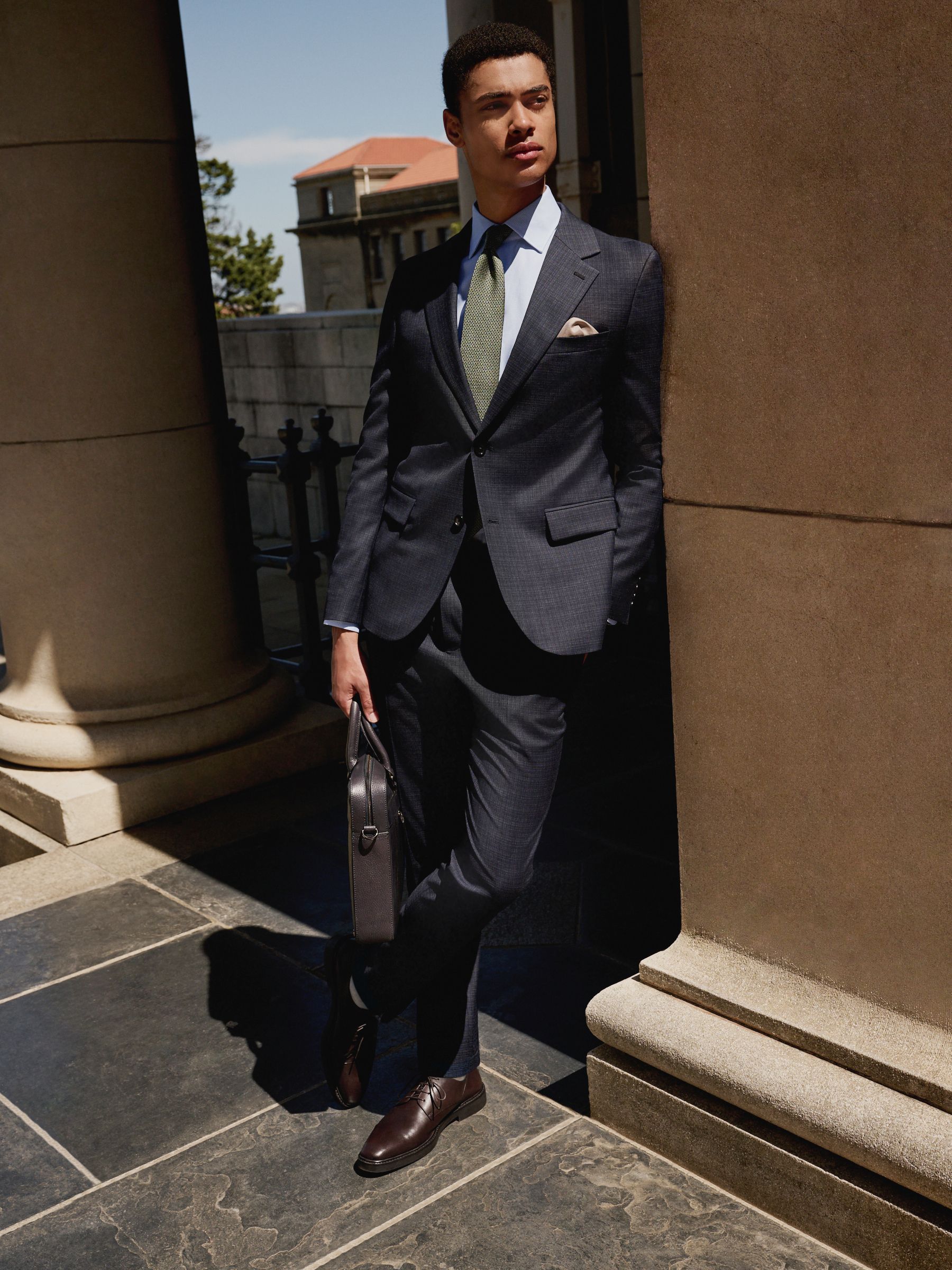 Marineblauw - Skinny Fit Check Texture Suit Jacket