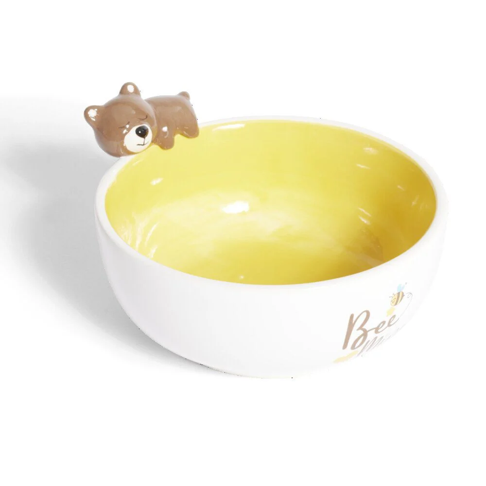 Bol ours dolomite blanc et jaune Ø14,5cm